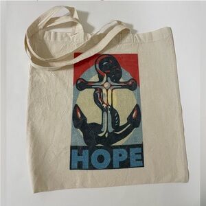 HOPE Cream Cotton Canvas Shopping Tote Ships Anchor Graphic Blue Red